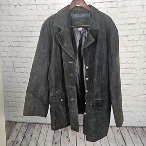Jacqueline Ferrar Black Suede Leather Jacket Plus Size 3X Silver Crest Buttons